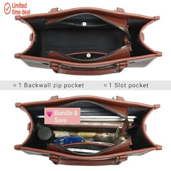 Medium Tote Bag with Wristlet Set, Vegan Leather, Monogram Design - Picture 5 of 8